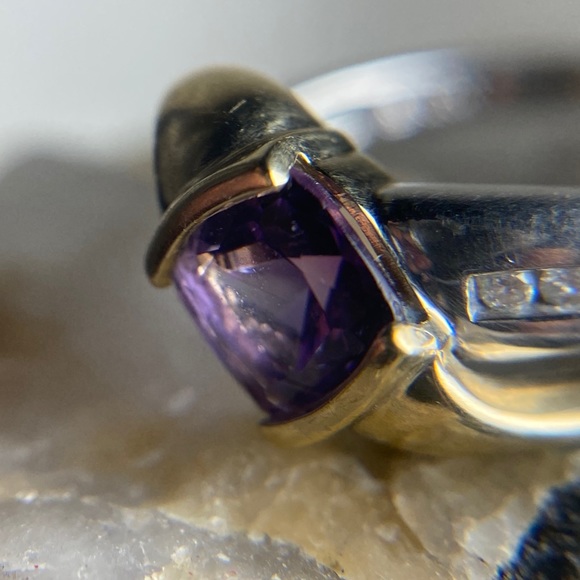 Amethyst and Diamond 2-Tone Gold 10k Ring - Picture 8 of 12